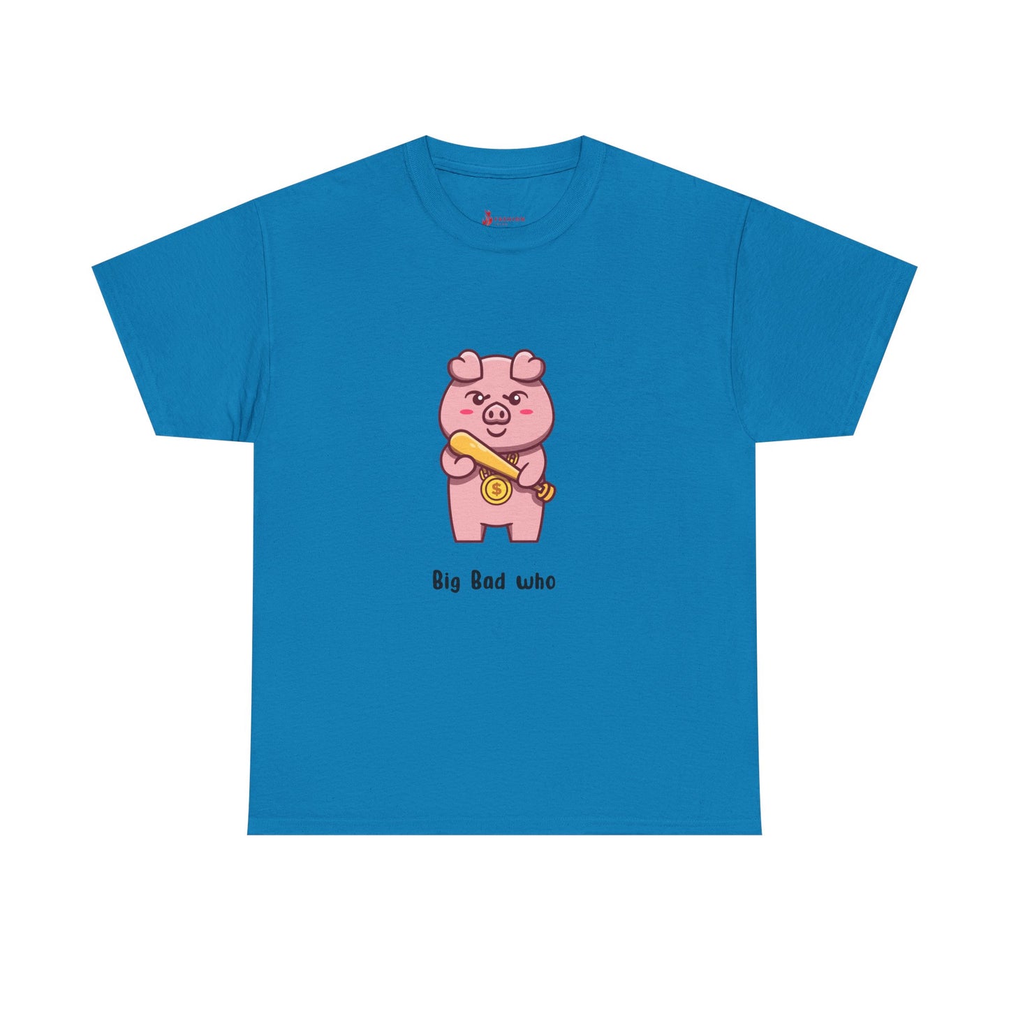 Cute Pig Graphic Tee - 'Big Bad Who' Unisex Heavy Cotton T-Shirt for Fun Casual Wear