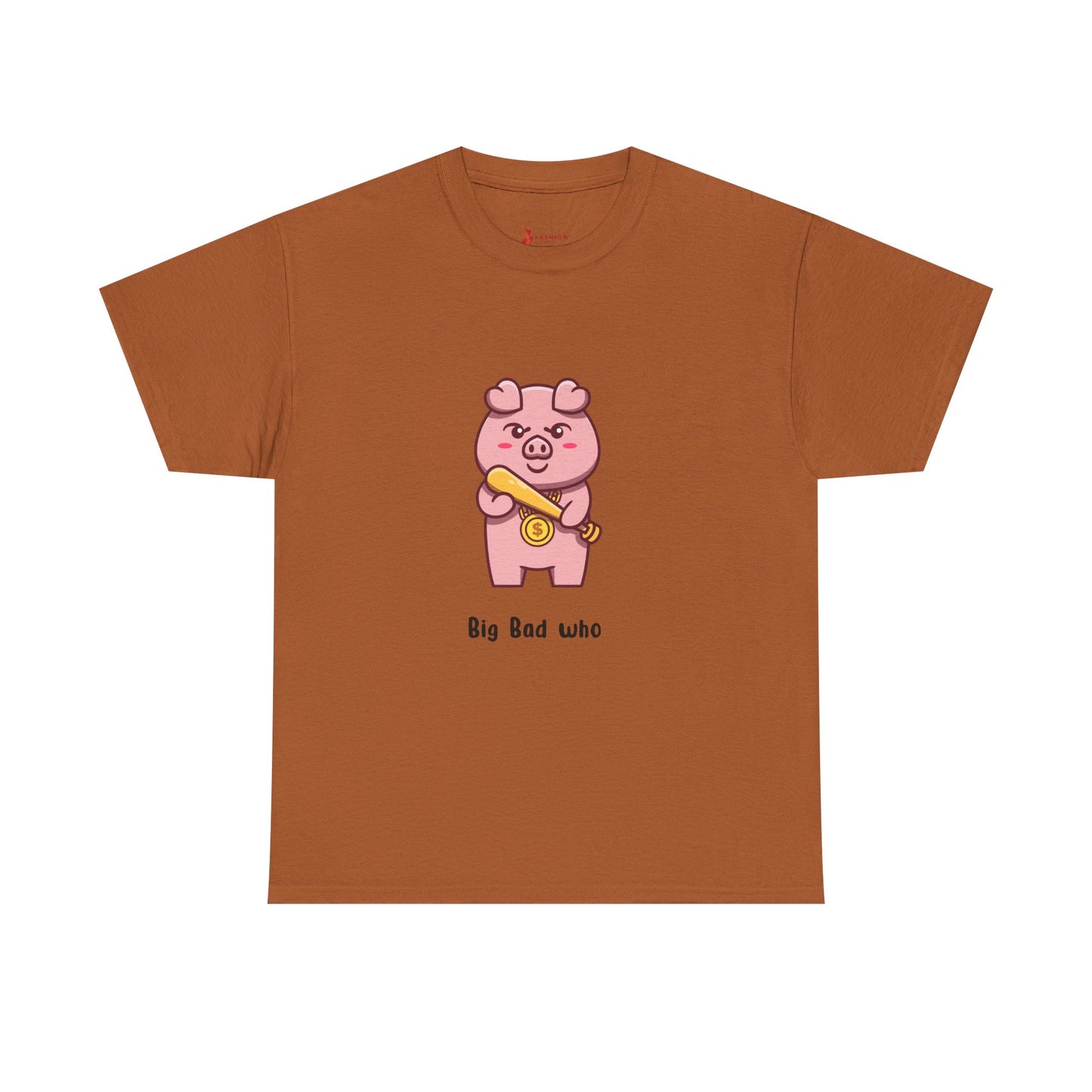 Cute Pig Graphic Tee - 'Big Bad Who' Unisex Heavy Cotton T-Shirt for Fun Casual Wear