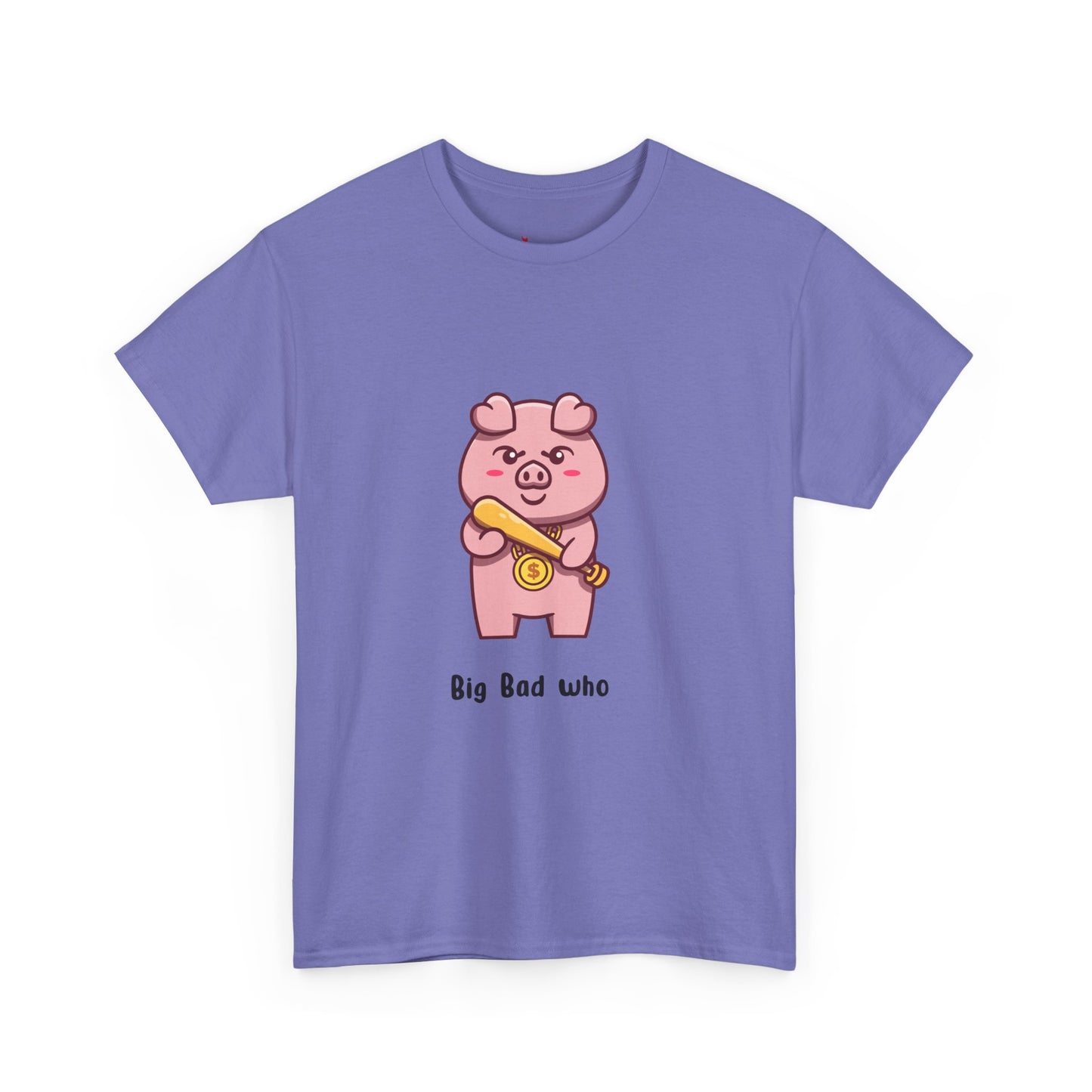 Cute Pig Graphic Tee - 'Big Bad Who' Unisex Heavy Cotton T-Shirt for Fun Casual Wear