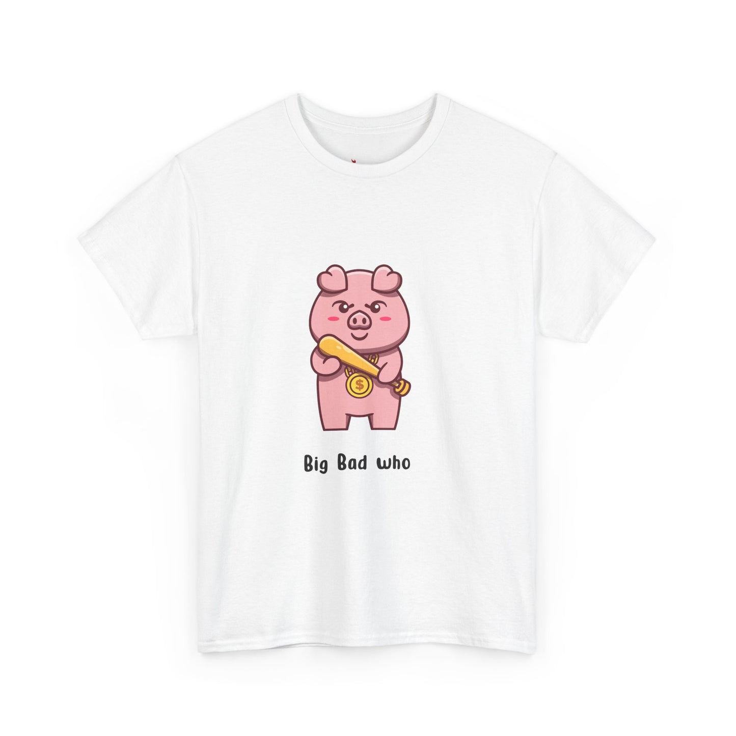 Cute Pig Graphic Tee - 'Big Bad Who' Unisex Heavy Cotton T-Shirt for Fun Casual Wear