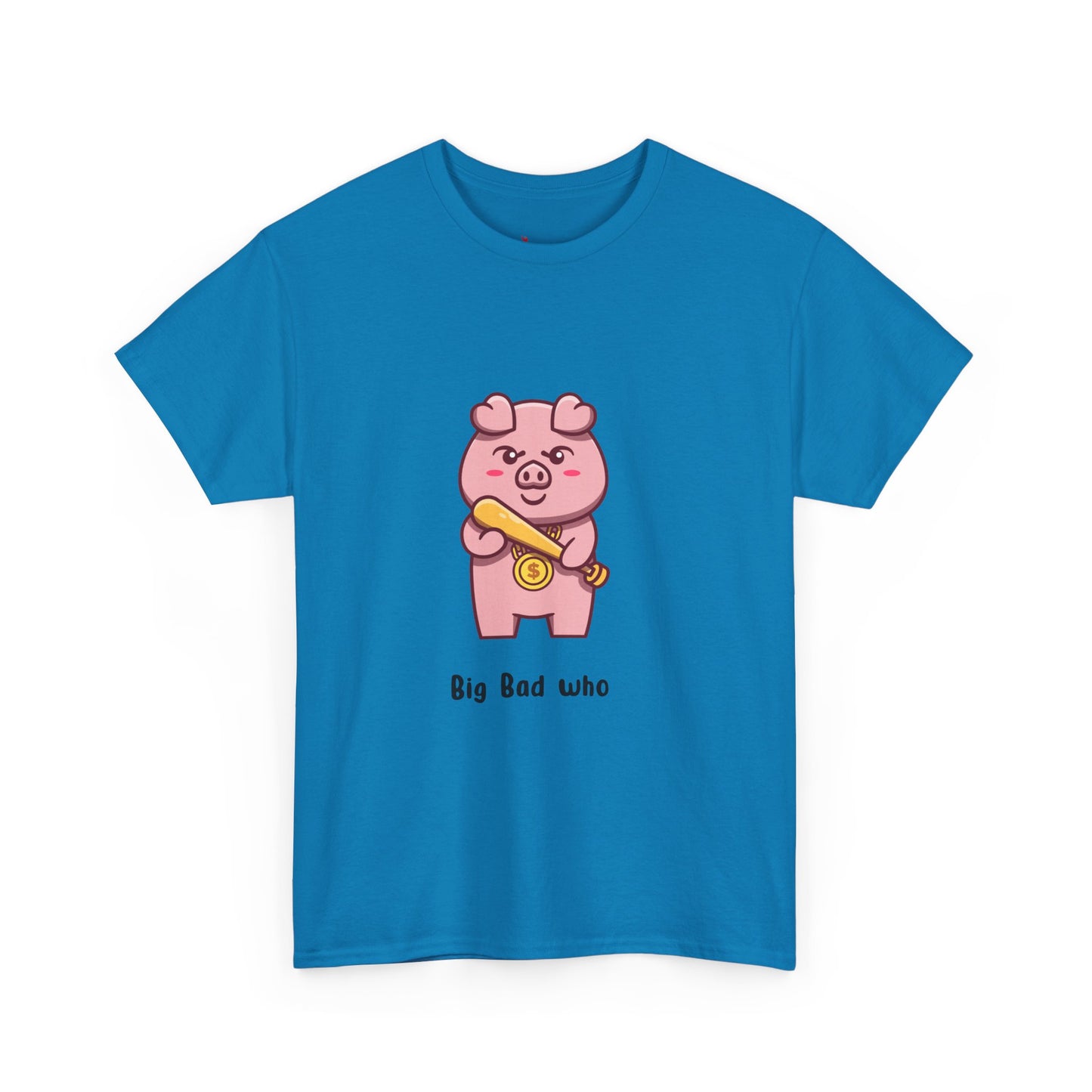 Cute Pig Graphic Tee - 'Big Bad Who' Unisex Heavy Cotton T-Shirt for Fun Casual Wear