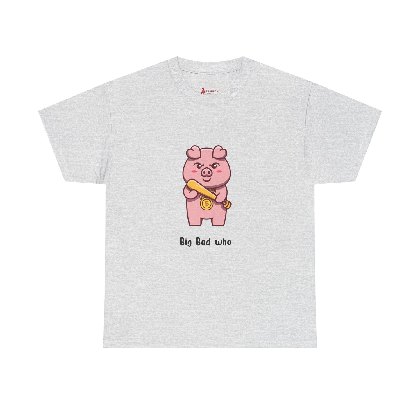 Cute Pig Graphic Tee - 'Big Bad Who' Unisex Heavy Cotton T-Shirt for Fun Casual Wear
