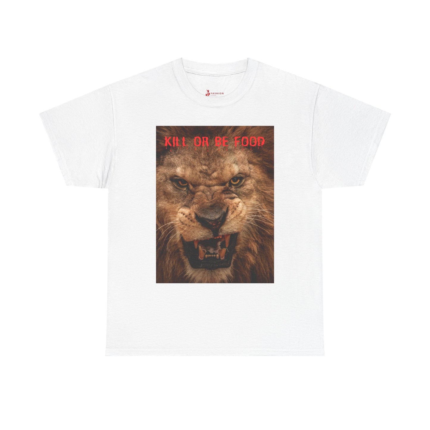 "Kill or Be Food" Unisex Heavy Cotton Tee - Fierce Lion Graphic Tee for Wildlife Lovers