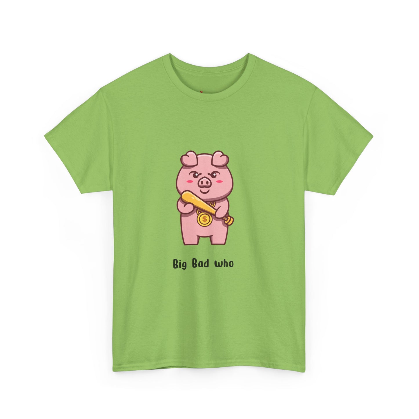 Cute Pig Graphic Tee - 'Big Bad Who' Unisex Heavy Cotton T-Shirt for Fun Casual Wear