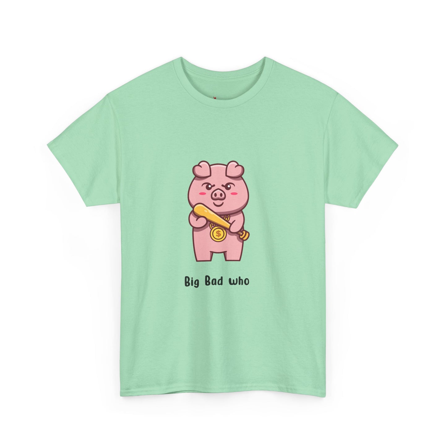 Cute Pig Graphic Tee - 'Big Bad Who' Unisex Heavy Cotton T-Shirt for Fun Casual Wear