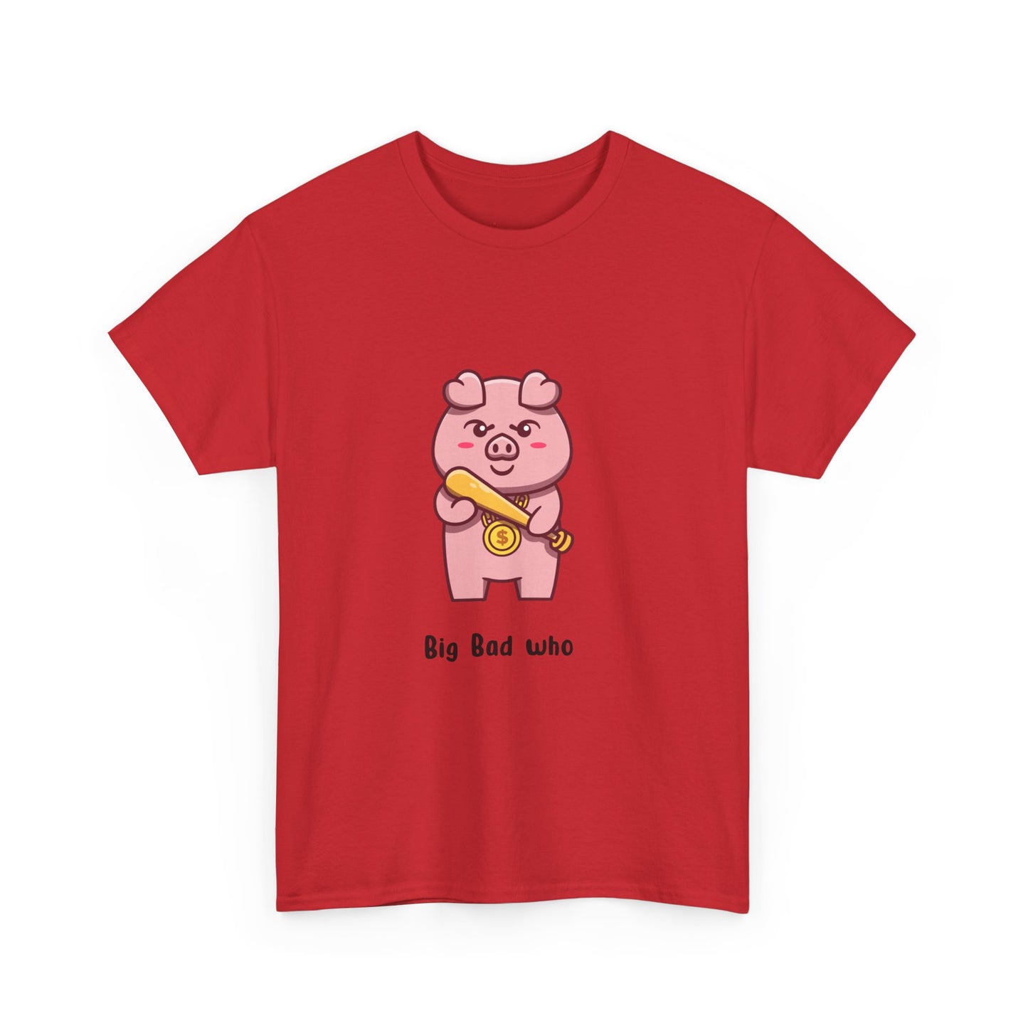 Cute Pig Graphic Tee - 'Big Bad Who' Unisex Heavy Cotton T-Shirt for Fun Casual Wear