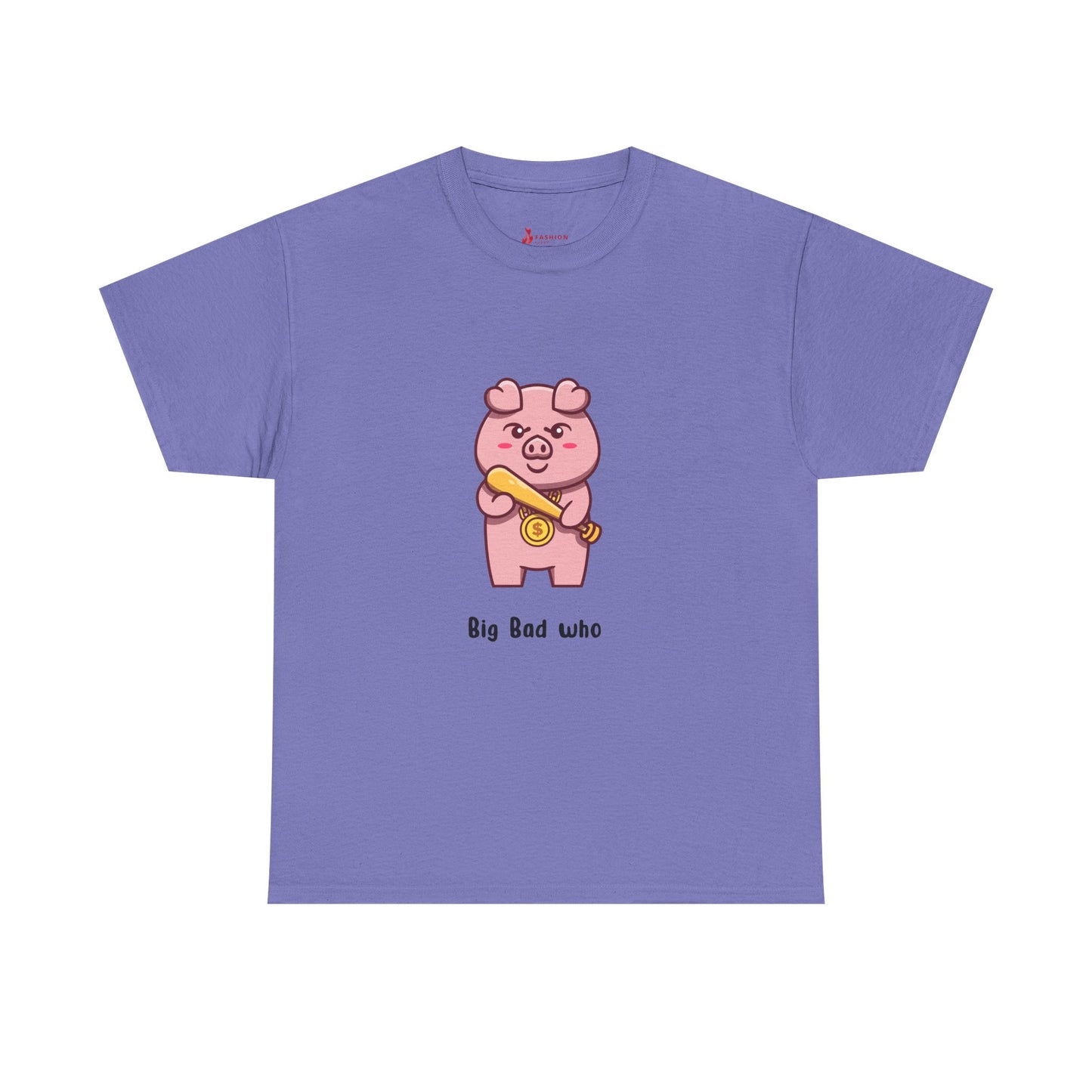 Cute Pig Graphic Tee - 'Big Bad Who' Unisex Heavy Cotton T-Shirt for Fun Casual Wear