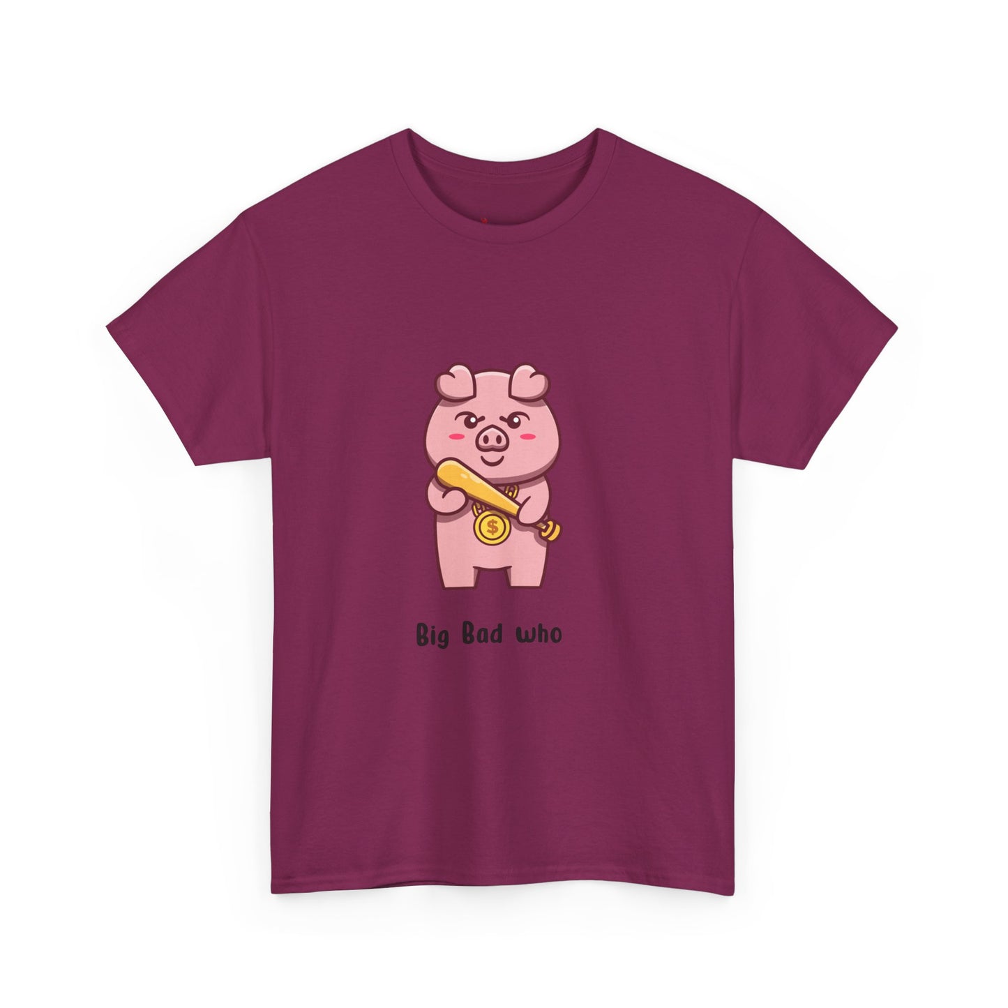 Cute Pig Graphic Tee - 'Big Bad Who' Unisex Heavy Cotton T-Shirt for Fun Casual Wear