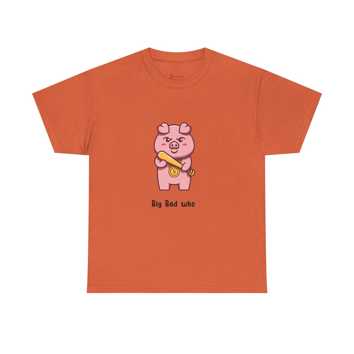 Cute Pig Graphic Tee - 'Big Bad Who' Unisex Heavy Cotton T-Shirt for Fun Casual Wear