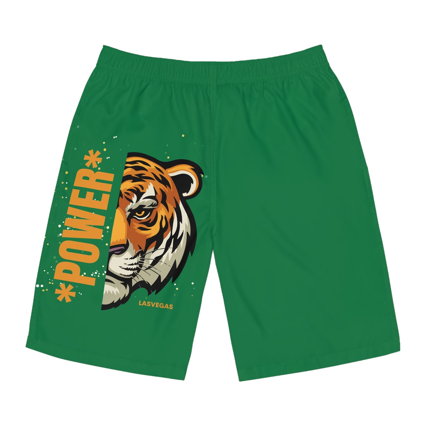 Dark greenWhite Board Shorts - Power Tiger Design for Beach and Pool