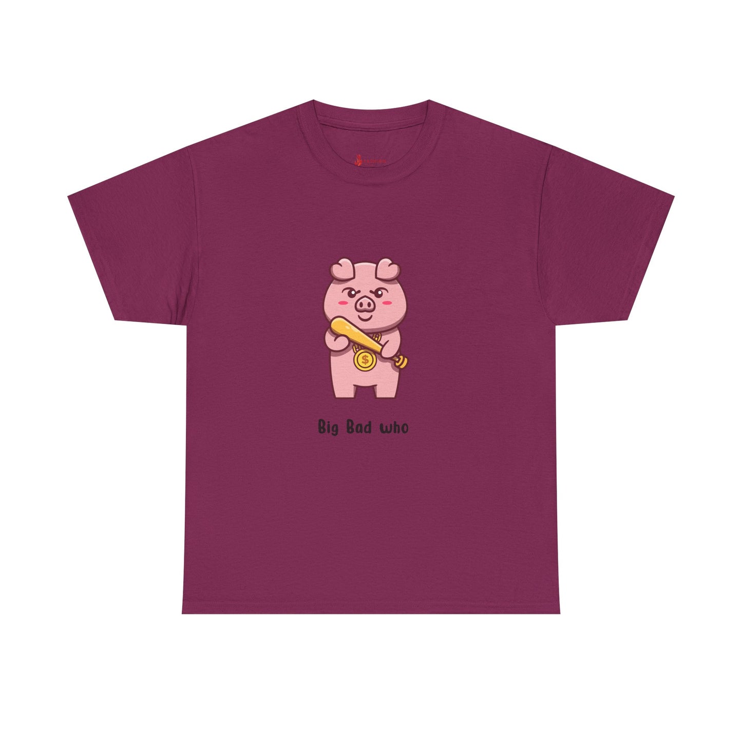 Cute Pig Graphic Tee - 'Big Bad Who' Unisex Heavy Cotton T-Shirt for Fun Casual Wear