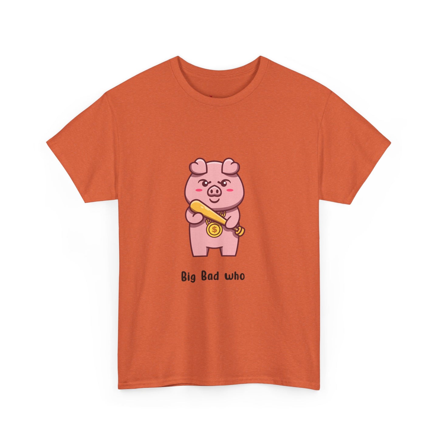 Cute Pig Graphic Tee - 'Big Bad Who' Unisex Heavy Cotton T-Shirt for Fun Casual Wear