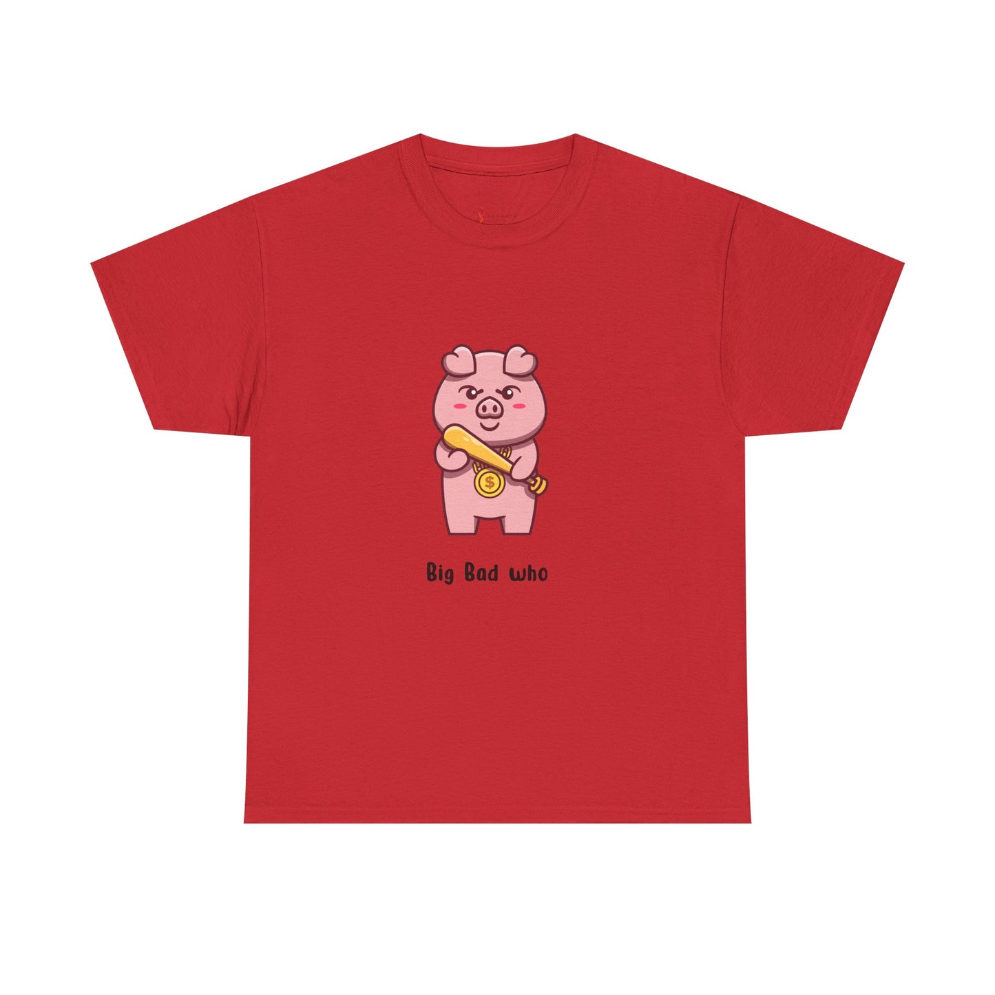 Cute Pig Graphic Tee - 'Big Bad Who' Unisex Heavy Cotton T-Shirt for Fun Casual Wear