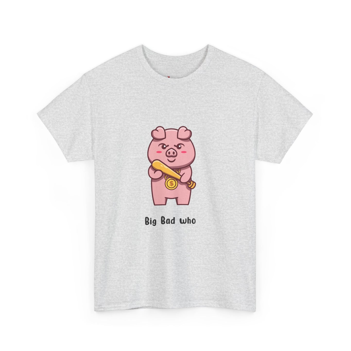 Cute Pig Graphic Tee - 'Big Bad Who' Unisex Heavy Cotton T-Shirt for Fun Casual Wear