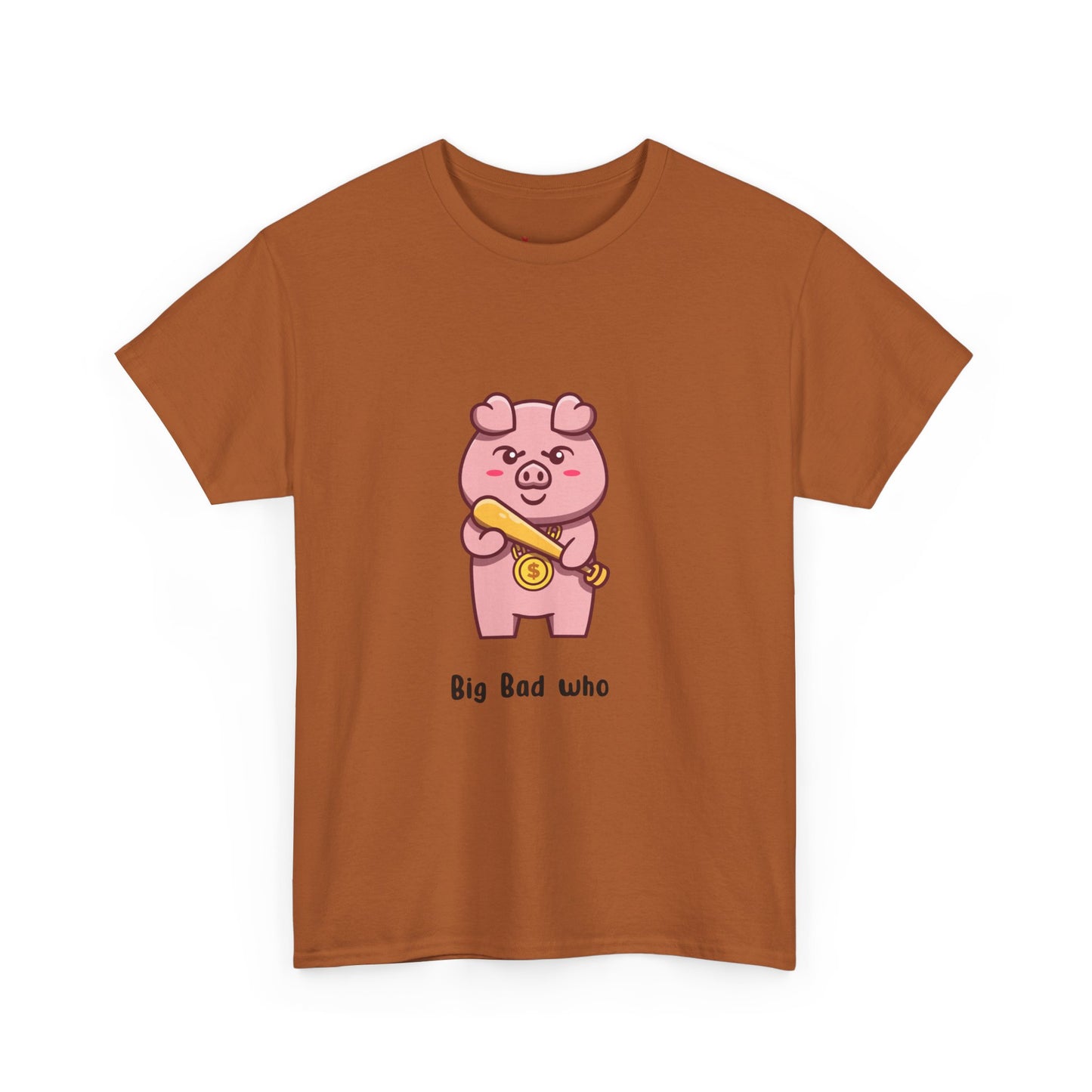 Cute Pig Graphic Tee - 'Big Bad Who' Unisex Heavy Cotton T-Shirt for Fun Casual Wear