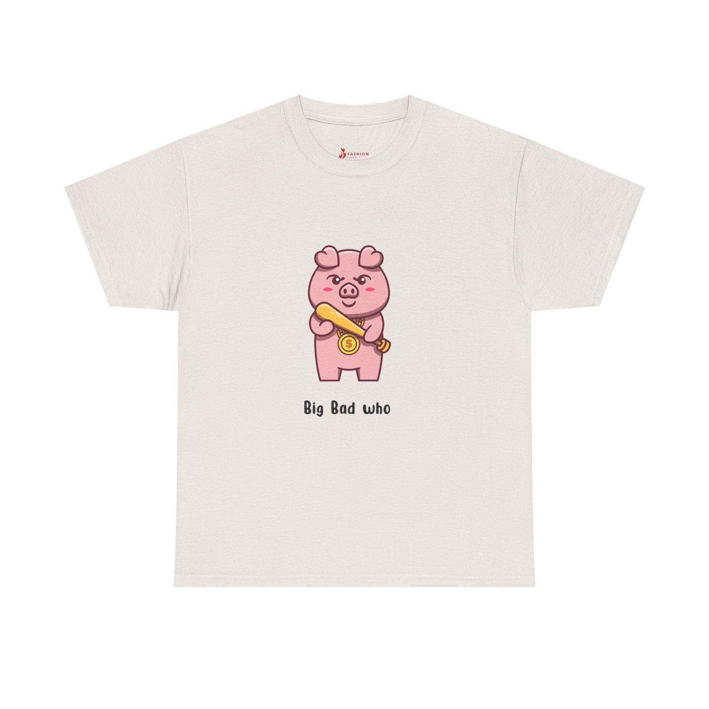 Cute Pig Graphic Tee - 'Big Bad Who' Unisex Heavy Cotton T-Shirt for Fun Casual Wear