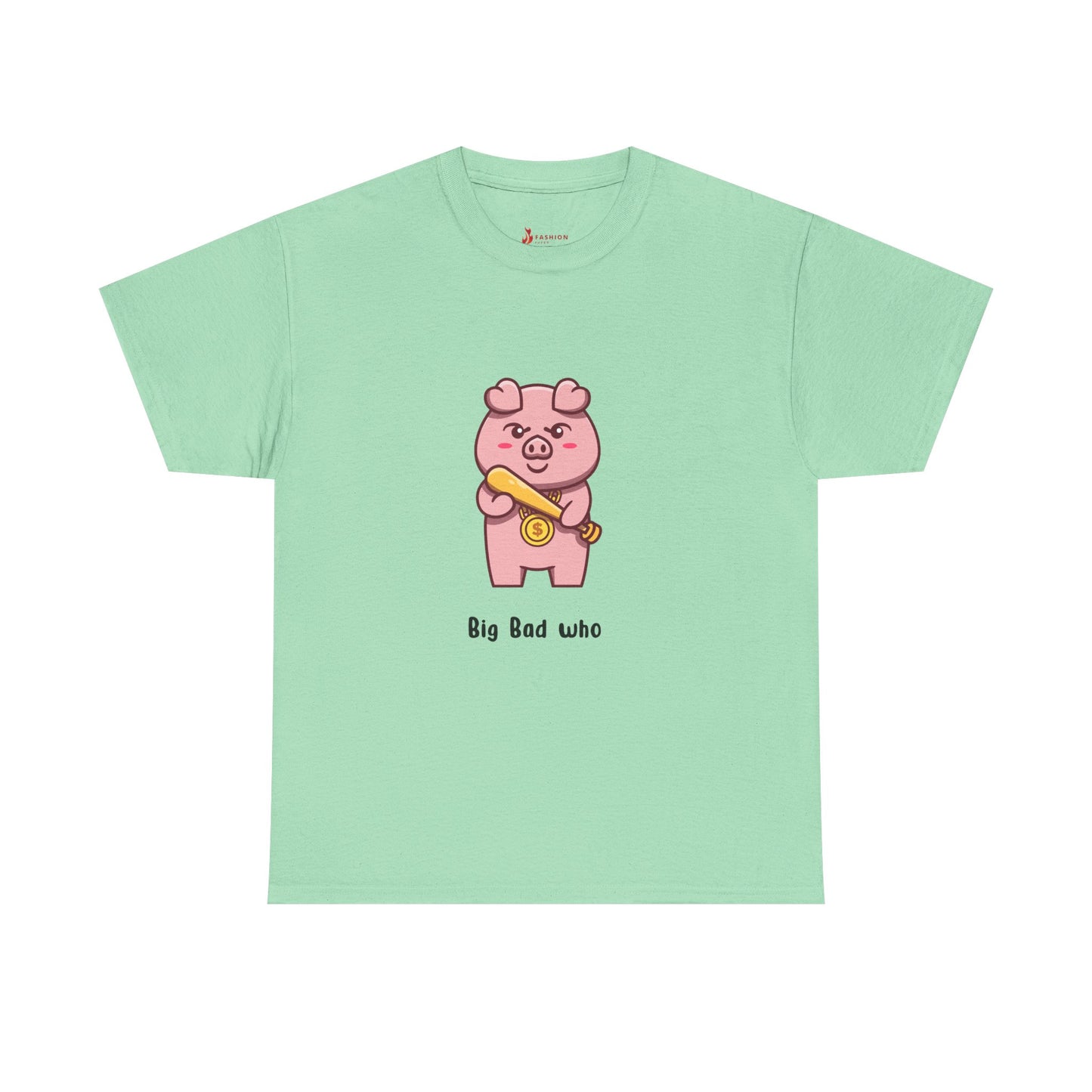 Cute Pig Graphic Tee - 'Big Bad Who' Unisex Heavy Cotton T-Shirt for Fun Casual Wear