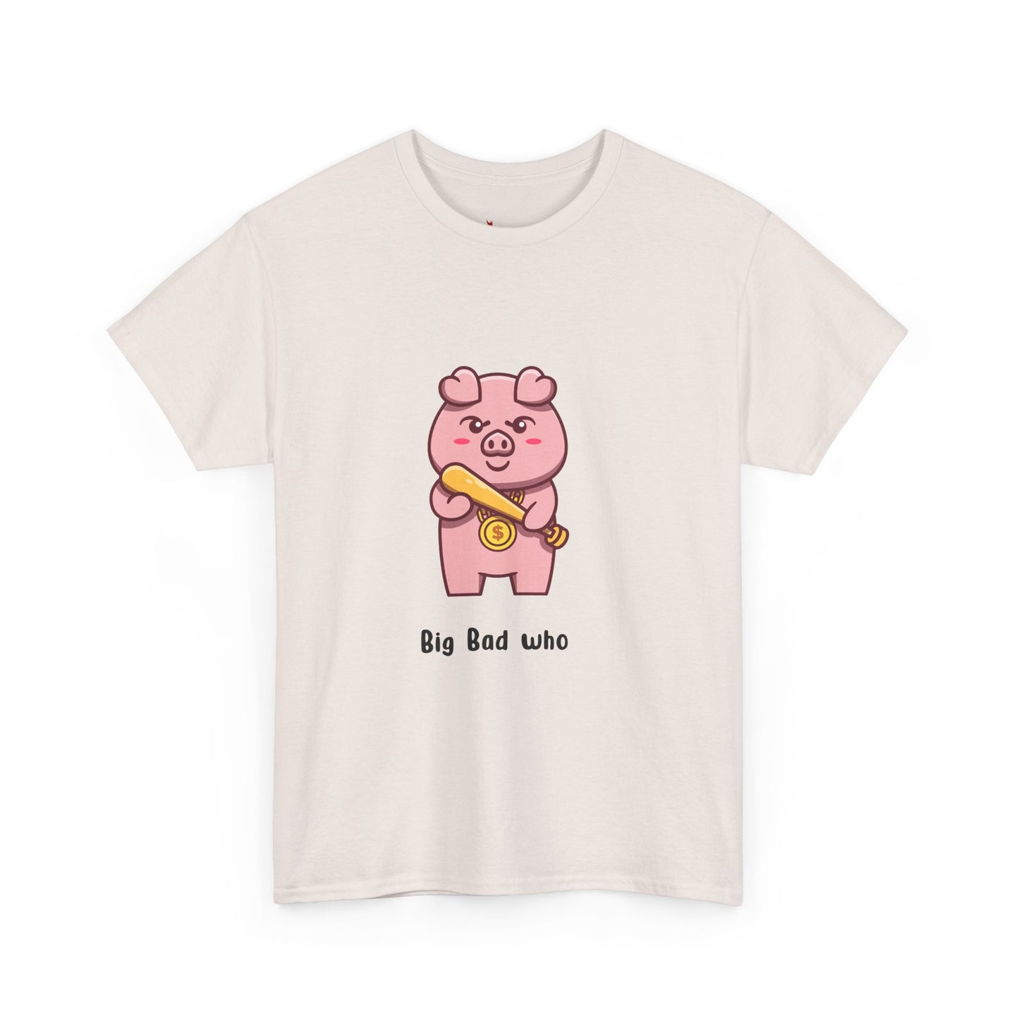 Cute Pig Graphic Tee - 'Big Bad Who' Unisex Heavy Cotton T-Shirt for Fun Casual Wear