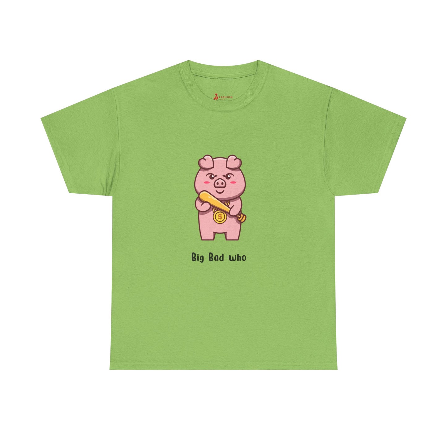 Cute Pig Graphic Tee - 'Big Bad Who' Unisex Heavy Cotton T-Shirt for Fun Casual Wear