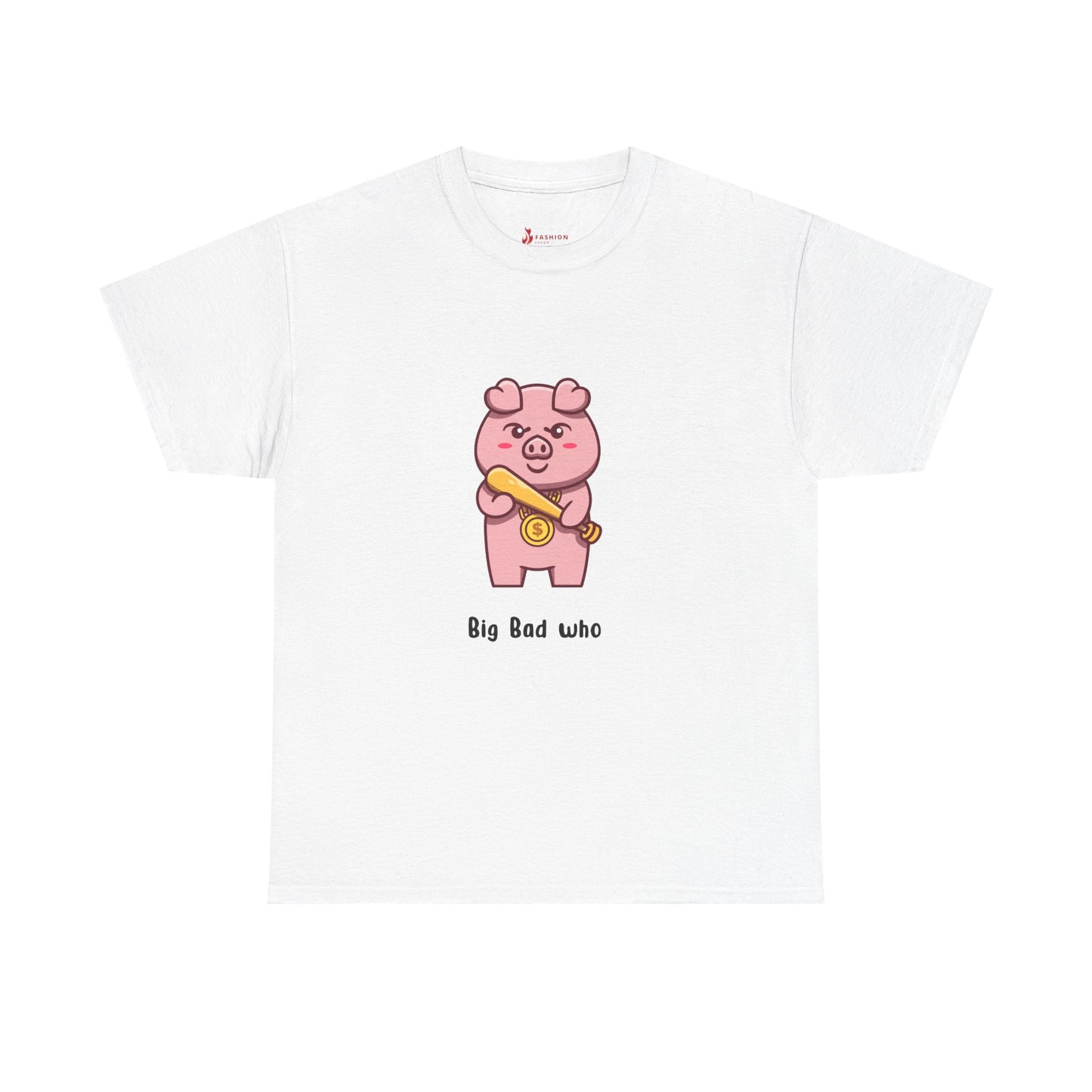 Cute Pig Graphic Tee - 'Big Bad Who' Unisex Heavy Cotton T-Shirt for Fun Casual Wear