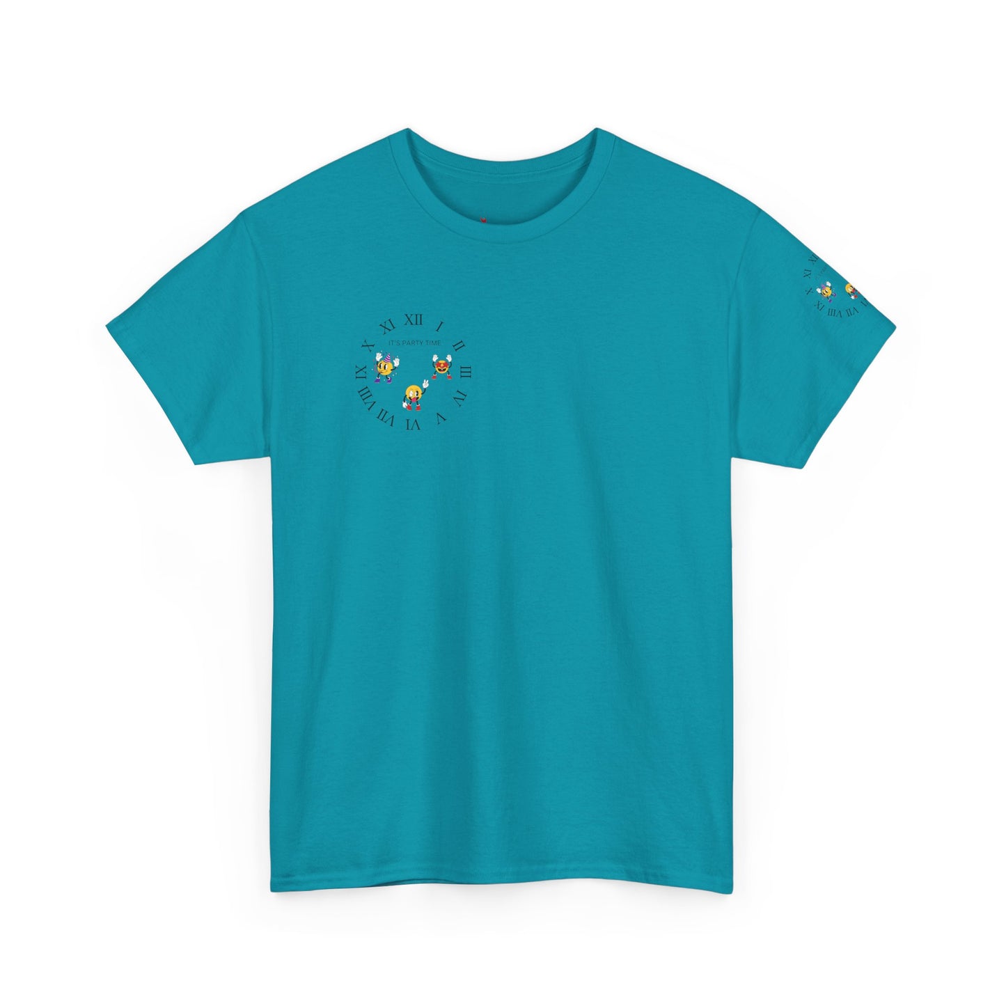 Chic Unisex Heavy Cotton Tee with Floral Clock Design