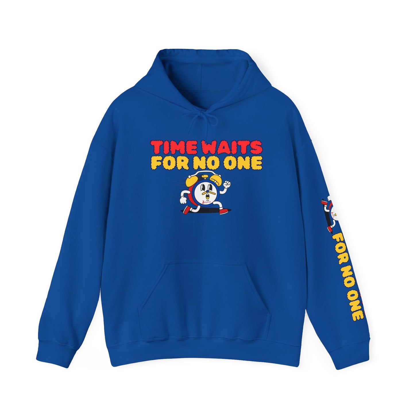 Time Waits For No One Hoodie — Retro Alarm Clock Graphic Sweatshirt