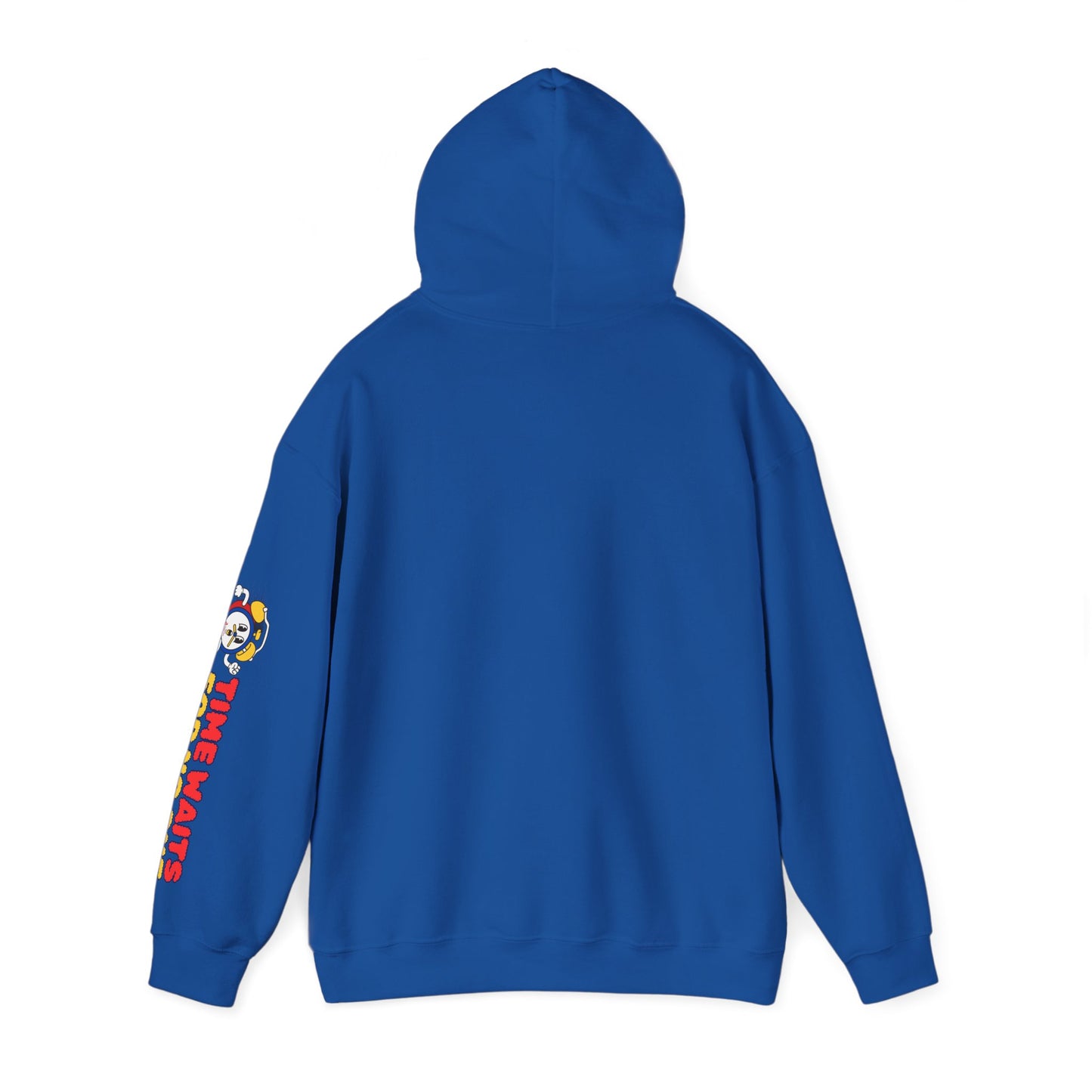 Time Waits For No One Hoodie — Retro Alarm Clock Graphic Sweatshirt