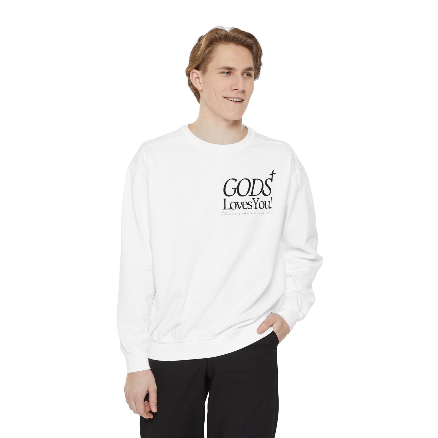 Unisex Garment-Dyed Sweatshirt - God's Loves You! Inspirational Apparel, Faith-Based Gift, Cozy Top, Religious Sweatshirt, Casual [...]