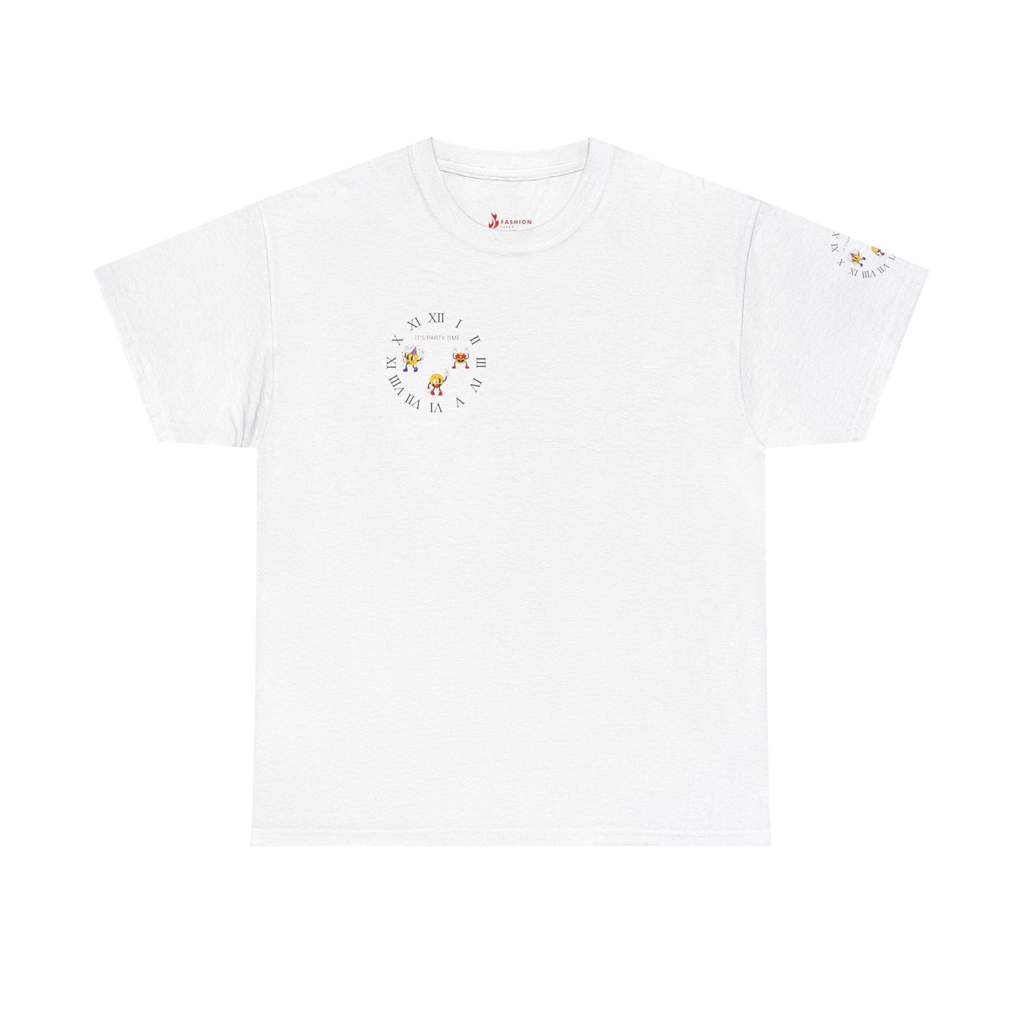 Chic Unisex Heavy Cotton Tee with Floral Clock Design