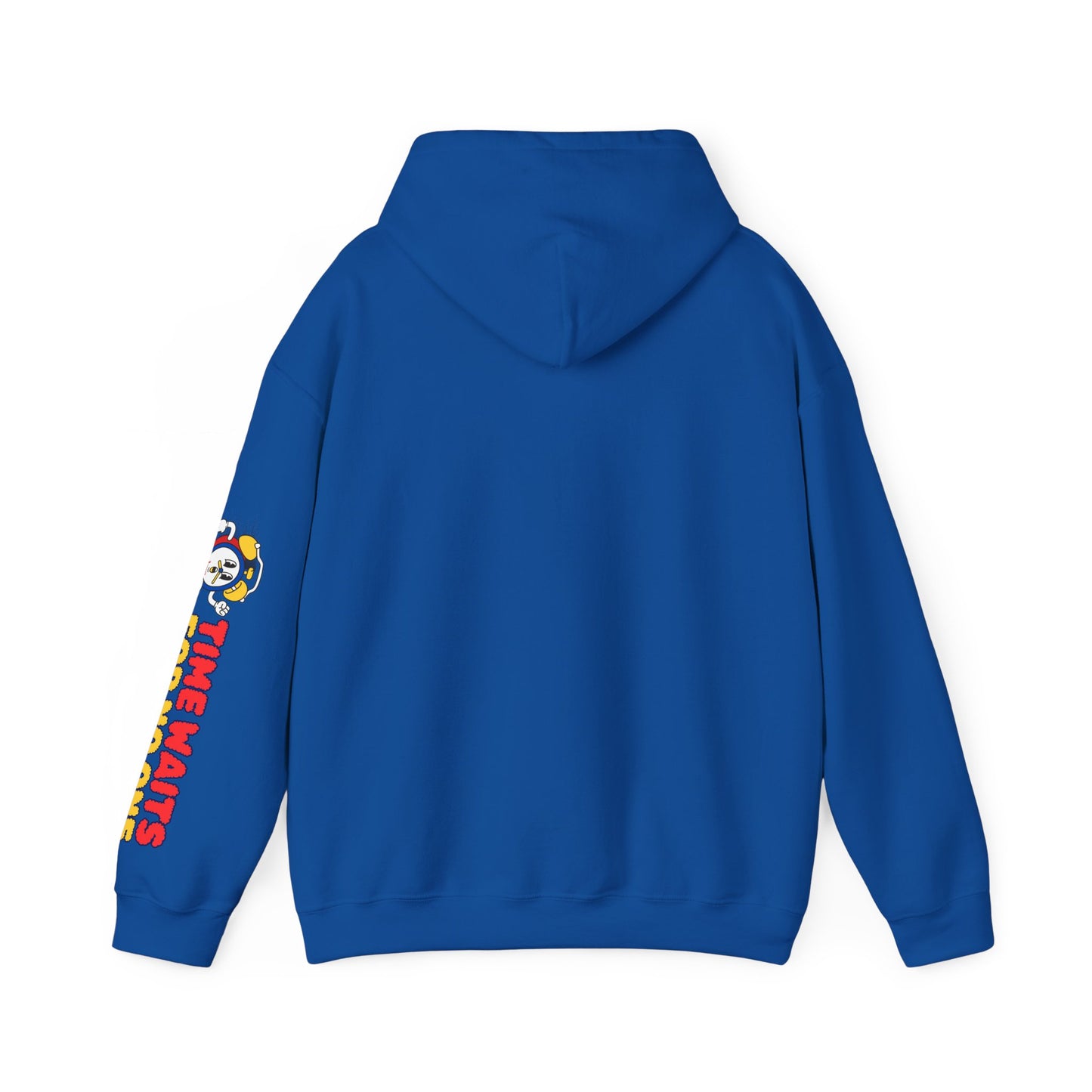 Time Waits For No One Hoodie — Retro Alarm Clock Graphic Sweatshirt