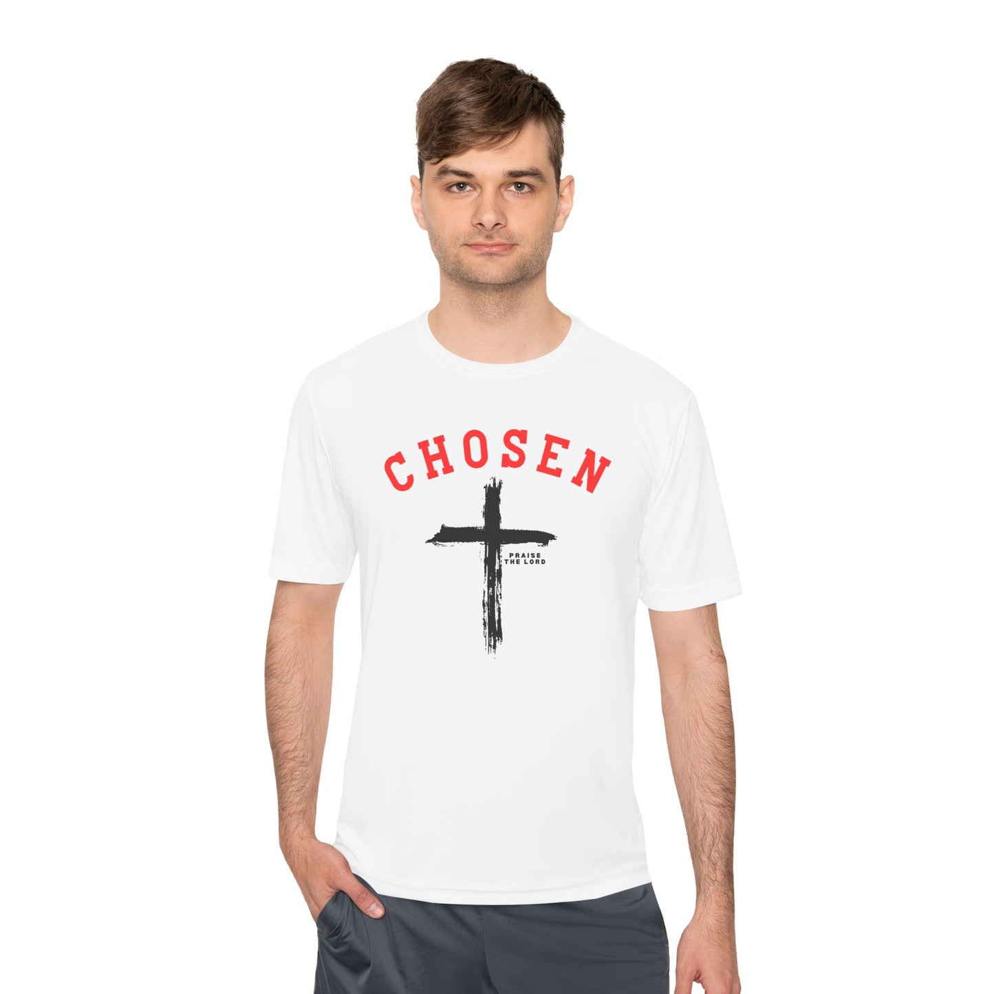 Chosen Faith Unisex Moisture-Wicking Tee, Comfortable Workout Shirt, Christian Fitness Apparel, Faith-Based Gift, Sportswear